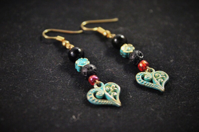 Green Charm Earrings Heart Earrings Love Heart Earrings Love Symbol earrings Green Tint Earrings