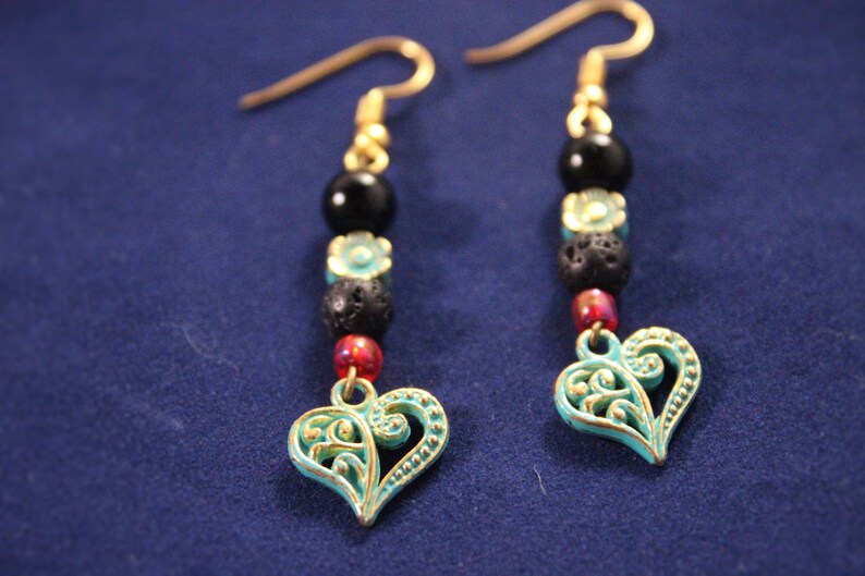 Green Charm Earrings Heart Earrings Love Heart Earrings Love Symbol earrings Green Tint Earrings