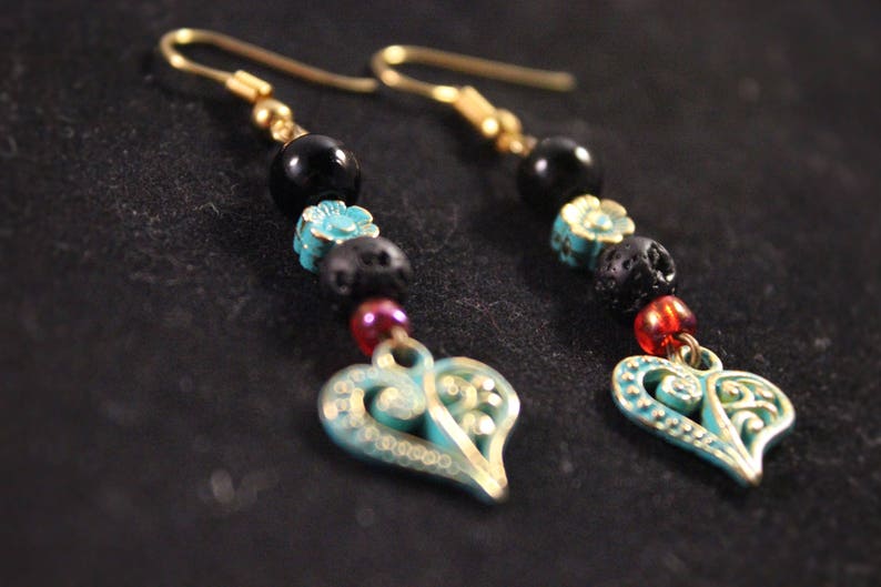 Green Charm Earrings Heart Earrings Love Heart Earrings Love Symbol earrings Green Tint Earrings