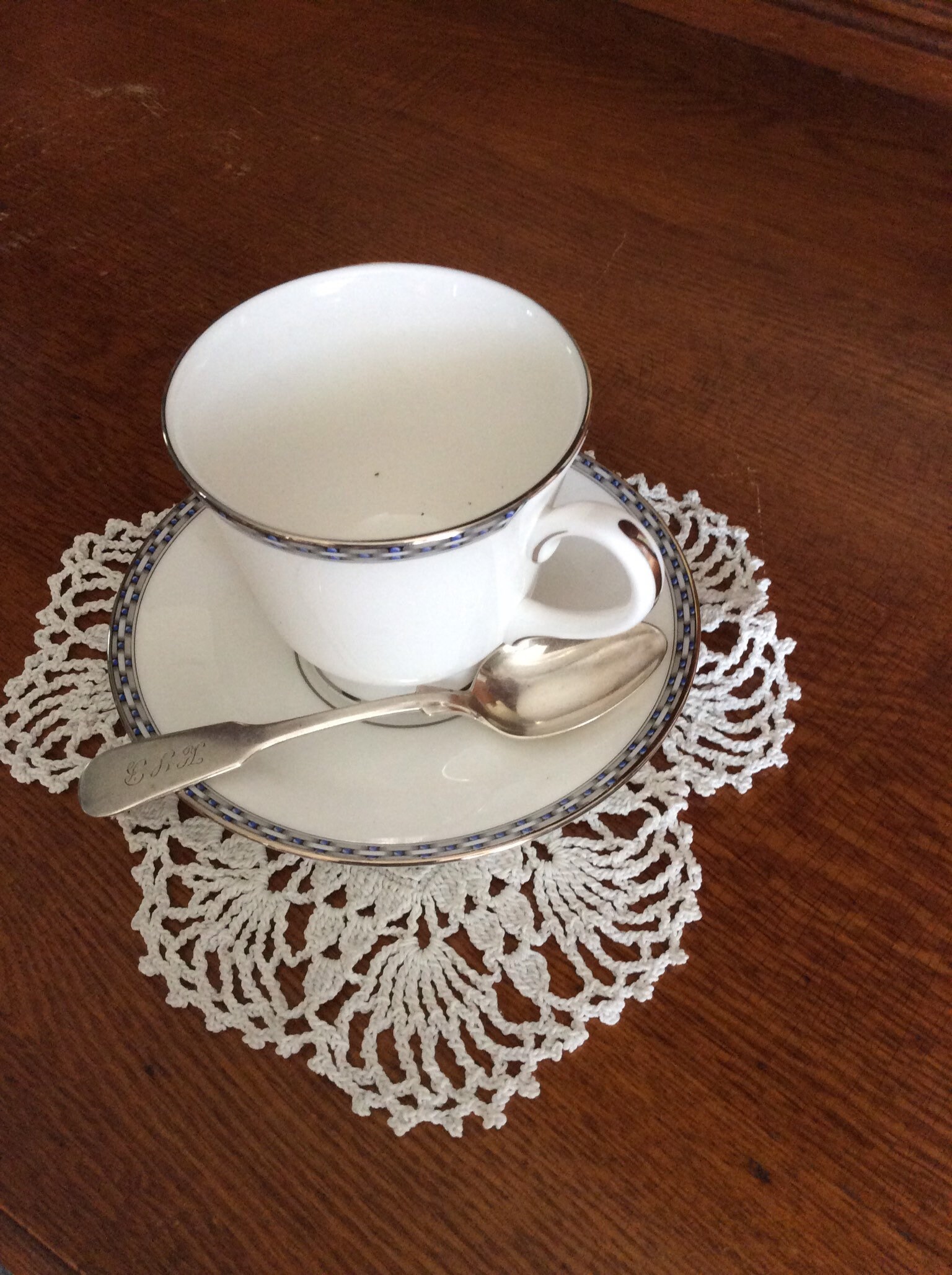 Francesca Platinum Pattern Set of Six Cups and Saucer From Royal