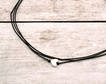 Tiny Silver Heart Wax Cord Anklet, Waterproof Wax Cord Boho Surfer Anklet, Adjustable Waterproof Anklet