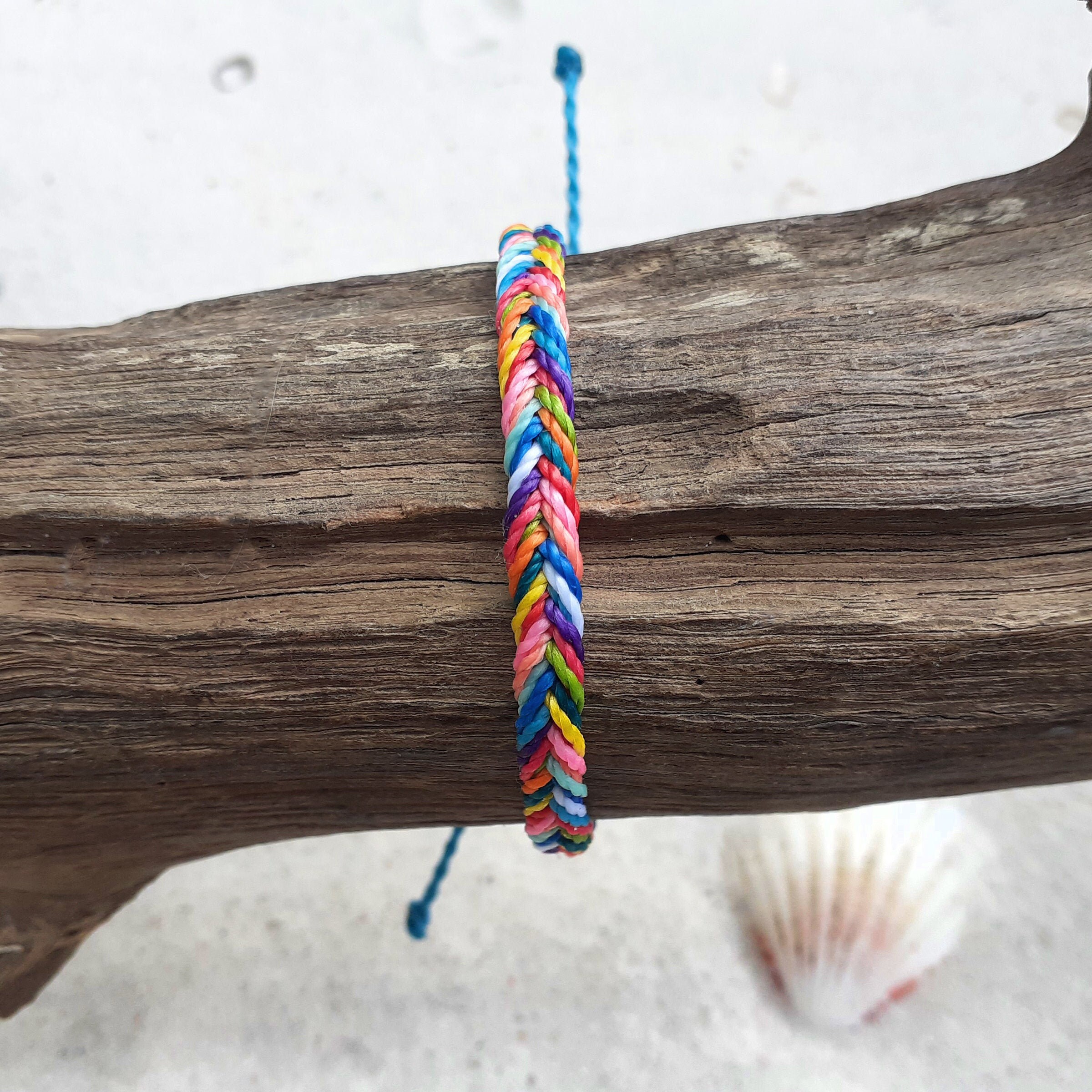 Fishtail Braid Friendship Bracelet, Rainbow Surfer Bracelet, Waterpro…