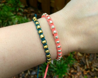 Studded Bracelet, Wax Cord Beaded Bracelet, Waterproof Bracelet, Adjustable Friendship, Boho Surfer Bracelet, Stackable Beach Bracelet
