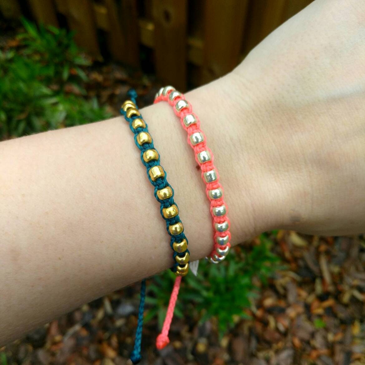 Studded Waterproof Wax Cord Bracelet, Silver or Gold Surfer Bracelet