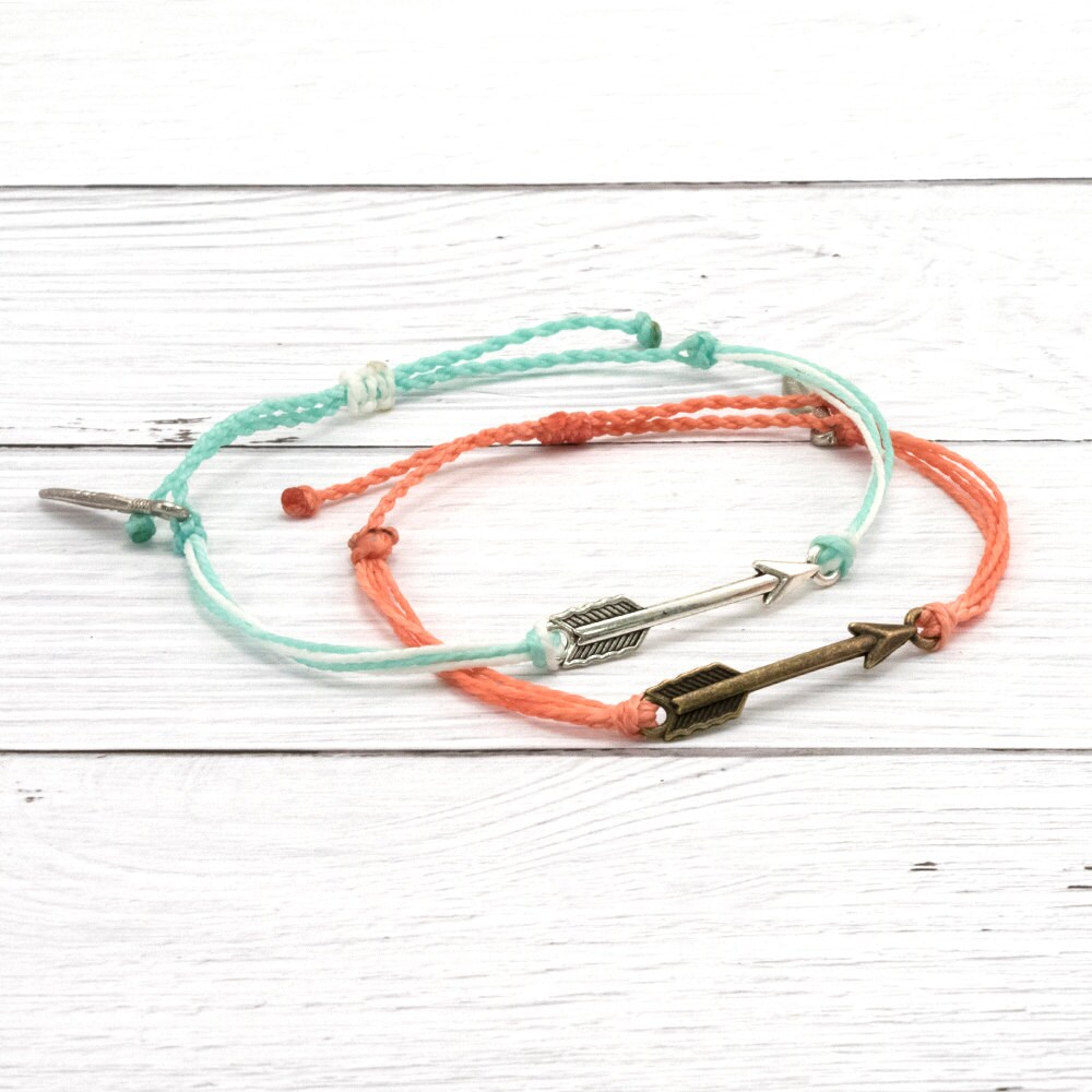Wax Cord Bracelet, Arrow Charm, Friendship Bracelet, Boho Surfer Brac…