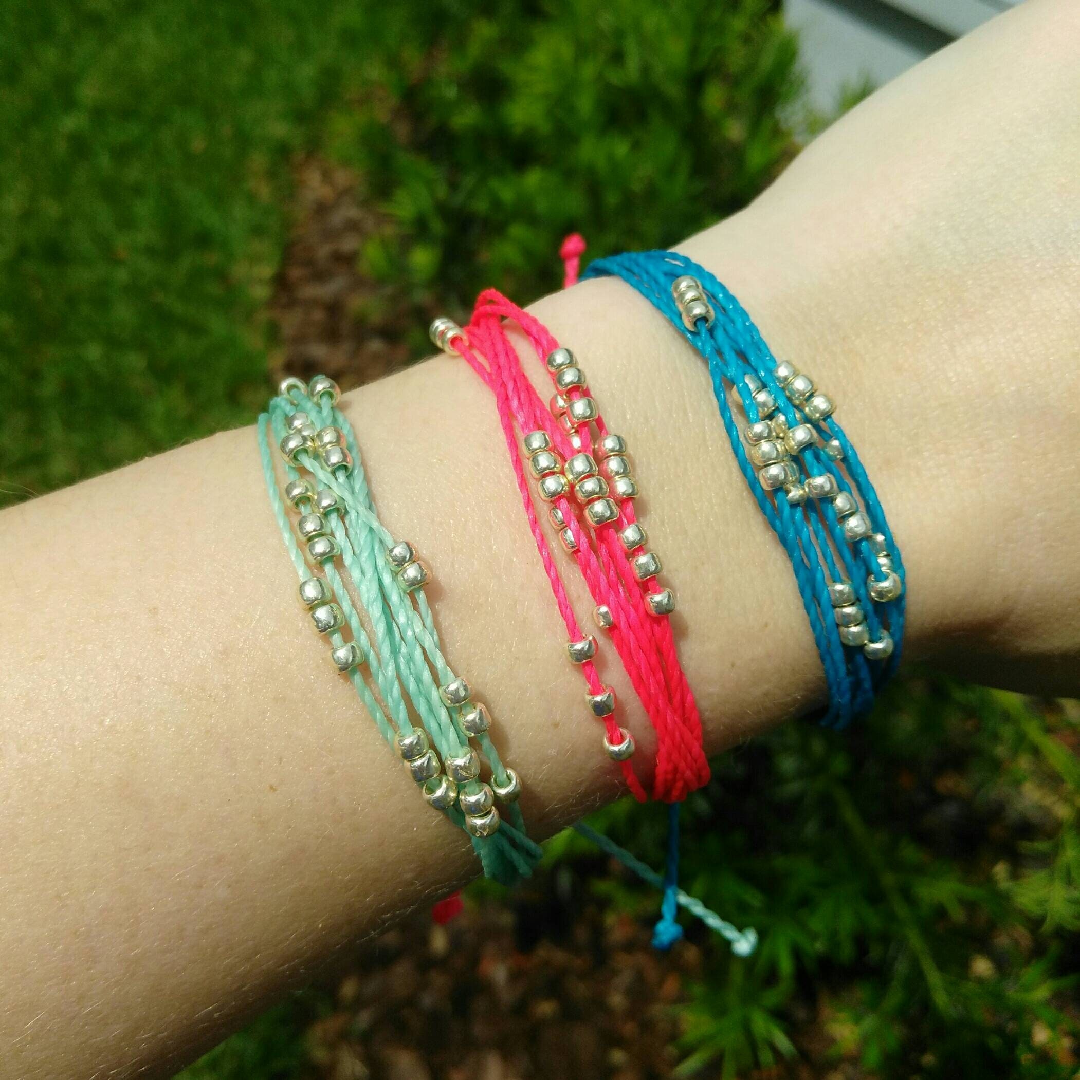 Flying Bead Waterproof Wax Cord Surfer Bracelet, Silver Beaded Friend…
