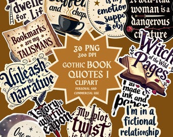 Dark Academia gothic Book Quote Stickers, Gothic Reader PNG Clipart, Vintage Literary Aesthetic