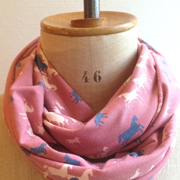 child infinity scarf, horses scarf, loop scarf girl, pink cowl girls, girl infinity, round scarf horse, kids scarf, kid infinity, gift child