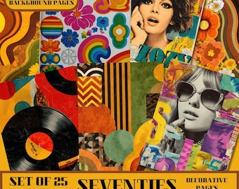 Single journal page Seventies Vibe Digital Paper Decorative Junk Journal Pages, Retro 70s Backgrounds for Scrapbooking Collage page