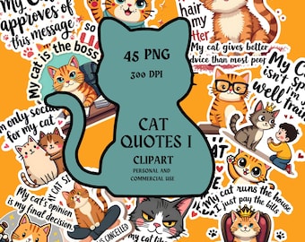 Pegatinas con frases de gatos, humor y humor, imágenes prediseñadas de gatos divertidos, descarga instantánea