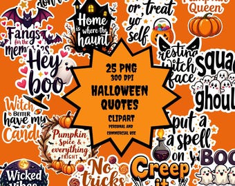 Halloween Quotes Clipart Bundle Digital Download Spooky Sayings  PNG Graphics DIY T Shirt Stickers