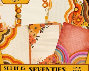 Seventies Vibe Lined Journal Pages Retro 70s Paper for Junk Journals scrapbooking