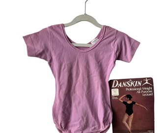 vintage danskin short sleeve leotard girls youth size 4-6 small deadstock NWT 80s made in USA