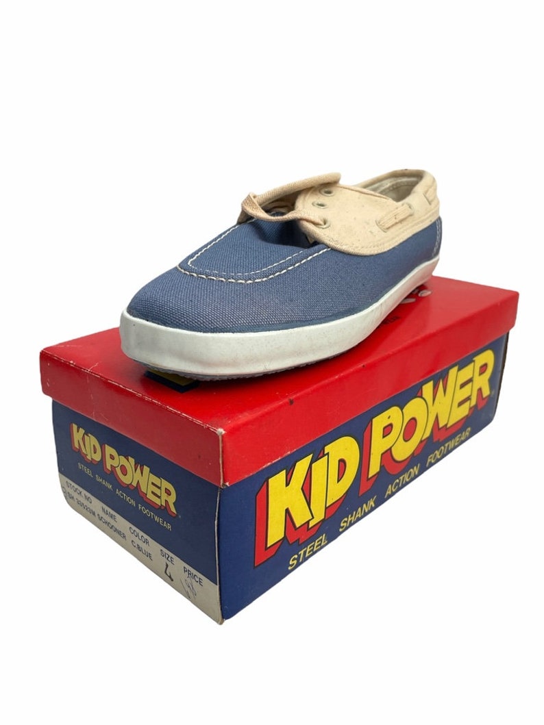 vintage kid power schooner boat shoes youth size 4 deadstock NIB 70s image 1