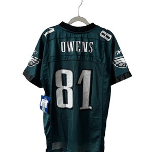 May include: Green Philadelphia Eagles football jersey with the number 81 and the name "OWENS" on the back.