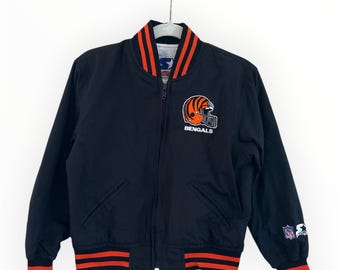 Vintage Cincinnati Bengals vändbar startjacka för ungdom storlek 6 GUC 90-tal