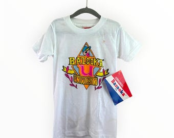Camiseta vintage Bazooka Gum de costura simple, talla juvenil mediana (6-8), nueva con etiquetas, de los años 90, hecha en EE. UU.