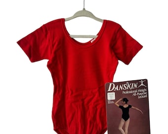 vintage danskin short sleeve leotard girls youth size 4-6 small deadstock NWT 80s made in USA