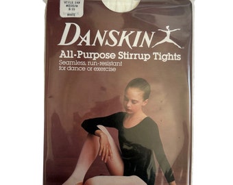 vintage danskin stirrup tights youth girls size medium 8-10 deadstock NIP 80s made in USA