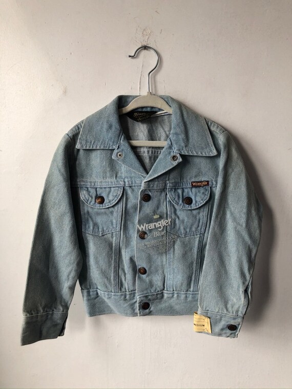 vintage wrangler light denim jean jacket boys kid… - image 1