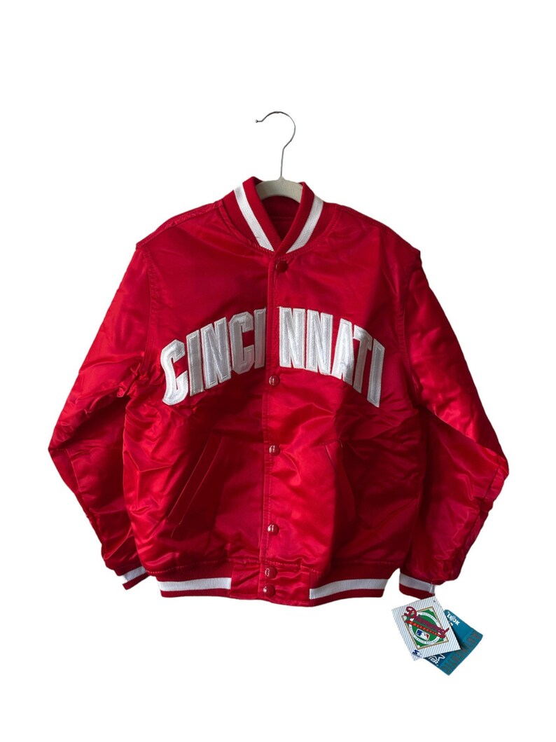 vintage cincinnati reds satin starter jacket youth size medium deadstock NWT 90s made in USA image 1