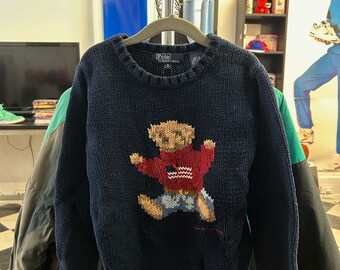 vintage ralph lauren polo bear cotton sweater youth kids size 5 90s
