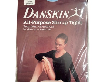 vintage danskin stirrup tights youth girls size large 12-14 deadstock NIP 80s made in USA