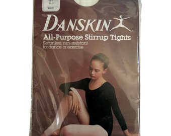 vintage danskin stirrup tights youth girls size 6X-7 deadstock NIP 80s made in USA