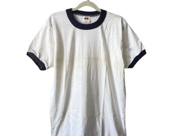 vintage russell athletic gold tag ringer t-shirt youth size large deadstock NOS 70s made in USA