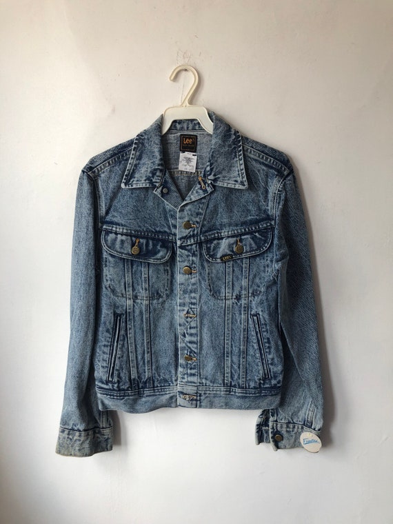 vintage lee acid wash denim jean jacket youth size
