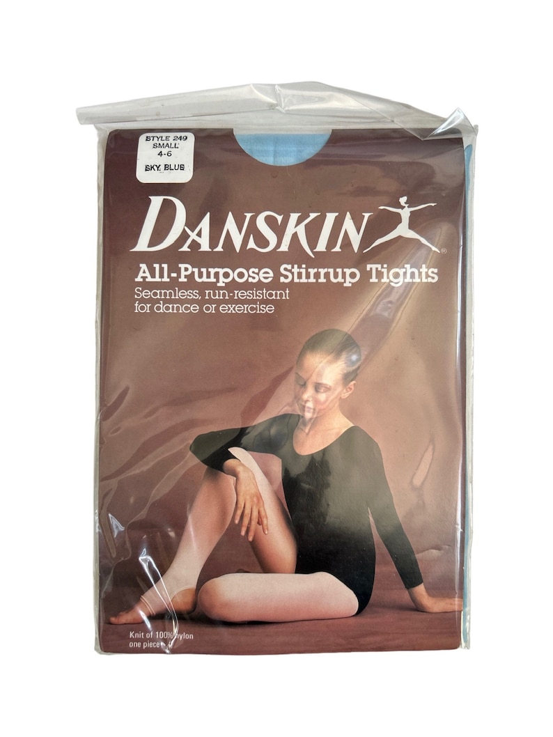 vintage danskin stirrup tights youth girls size small 4-6 deadstock NIP 80s made in USA image 1