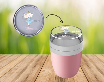 Müslibecher Lunchpot Ellipse in Nordic Pink mit Name und Mäuseprinzessin