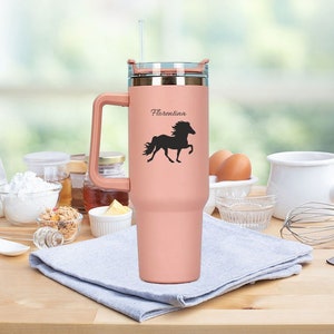 Personalized stainless steel thermo mug in various colors with straw 1.2 liters with Icelandic horse