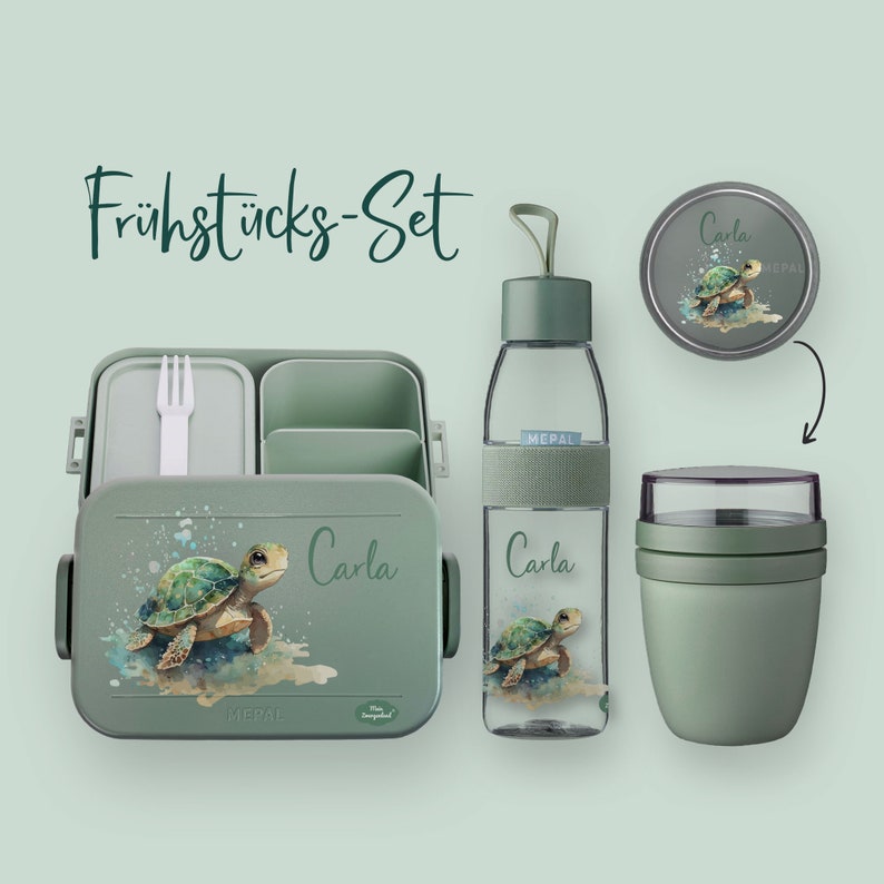 Mini Rucksack SET in der Farbe MINT mit dem Motiv Schildkröte Watercolor Bild 5