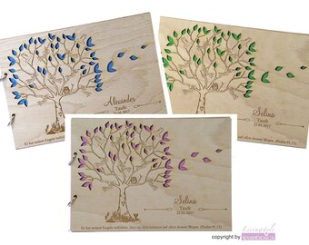 Rustikales Gästebuch zur Taufe Holz Baum farbig