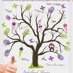 Fingerprint tree guest book back to school owl purple image 2