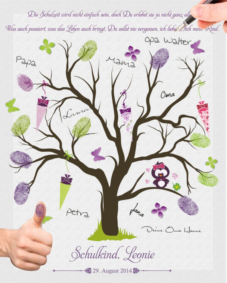Fingerprint tree guest book back to school owl purple image 2