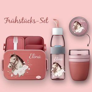 BENTO BOX lunch box Take A Break - drinking bottle Ellipse (for carbonated drinks) - cereal cup Vivid Mauve horse head roses