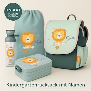 Kindergartenrucksack Set mit Namen – Happy Knirps® NEXT Löwe • Personalisiert • Brotdose • Trinkflasche • Turnbeutel • Geschenk zur Kita