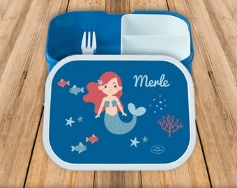 Brotdose Campus Bento Box Mepal in blau mit Name und Motiv Meerjungfrau