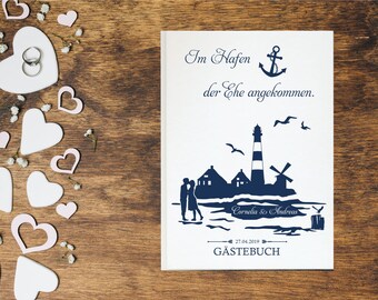 Livre d'or personnalisé pour votre mariage avec nom et date motif phare maritime