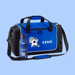 Sporttasche 38 Liter mit Name und Motiv Fußball Soccer City Royalblau