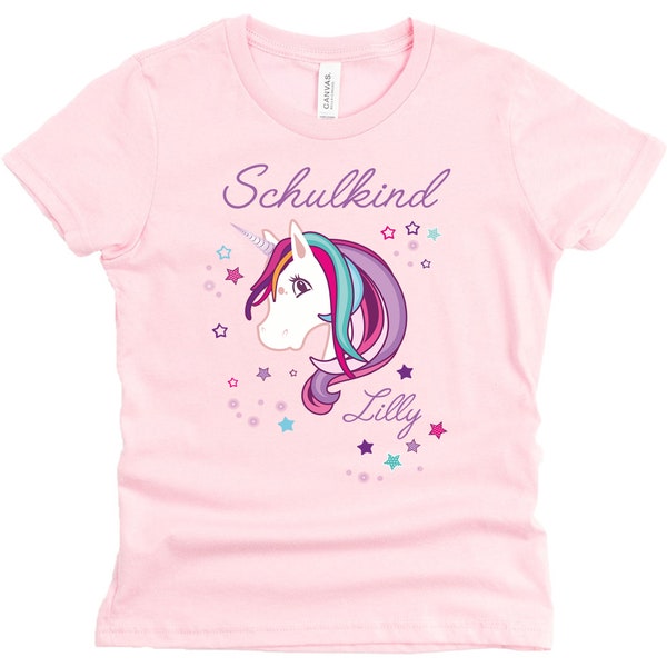 T-Shirt Schulkind in rosa mit Name und Motiv Einhorn Beauty