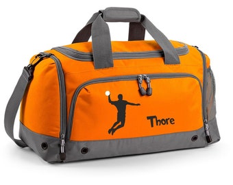 Multi-sports bag 41 liters in orange with name and handball motif