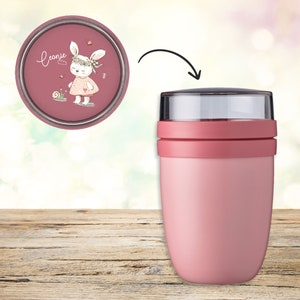 BENTO BOX Brotdose Take A Break Thermoflasche Ellipse Thermo-Lunchpot in Nordic Pink mit Name und Hase mit Schnecke ThermoLunchpot 500ml