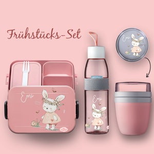 BENTO BOX lunch box Take A Break - drinking bottle Ellipse (for carbonated drinks) - cereal cup Nordic pink rabbit with snail