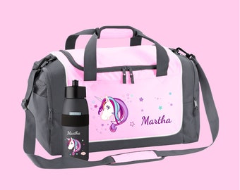 Sports bag 38 liters in pink with name and motif Unicorn Beauty