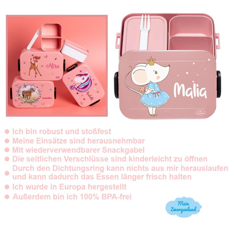 BENTO BOX Brotdose Take A Break Thermoflasche Ellipse Thermo-Lunchpot in Nordic Pink mit Name und Boho Häschen Bild 9