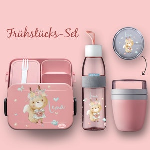 BENTO lunch box Take A Break - drinking bottle Ellipse - cereal cup in Nordic pink squirrel with flower wreath