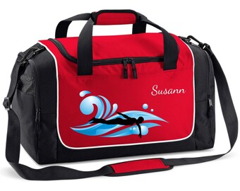 Sports bag 38 liters with name and swimming motif